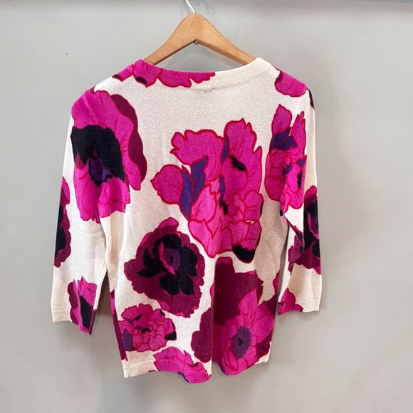 Talbots Petite Pure Cashmere Poppy Sweater PM Talbots Floral Print - Picture 3 of 7
